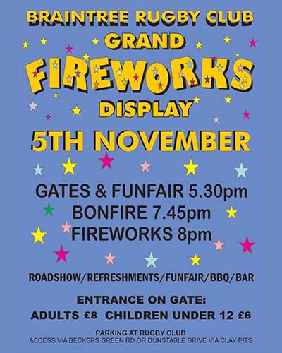 Braintree Rugby Club Grand Fireworks Display 2026